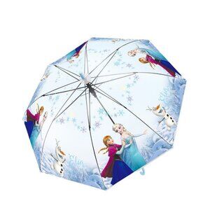 Disney Frozen Cartoon Vinyl Transparent Auto Open Stick Umbrella For Kids